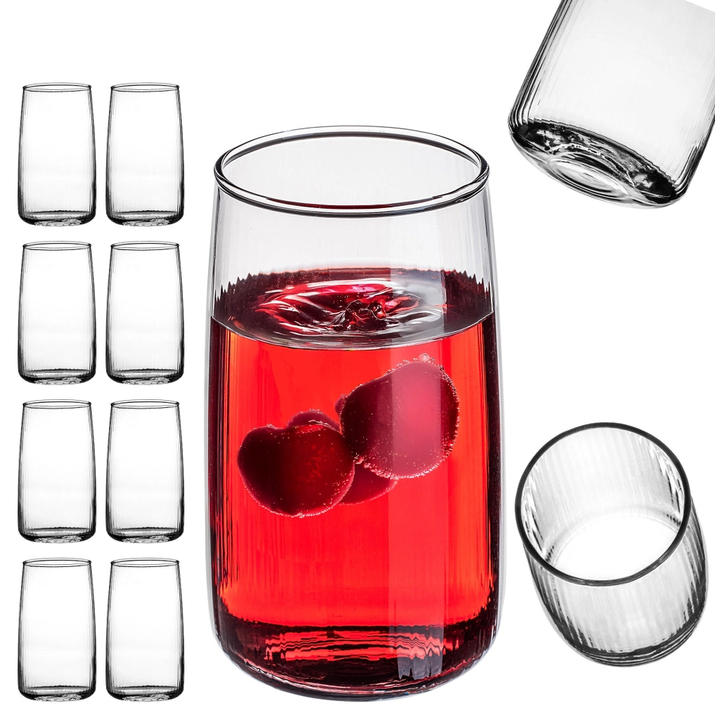 Set di 8 bicchieri da 480 ml per succhi di frutta, modello KADAX, con scanalatura, di grandi dimensioni.