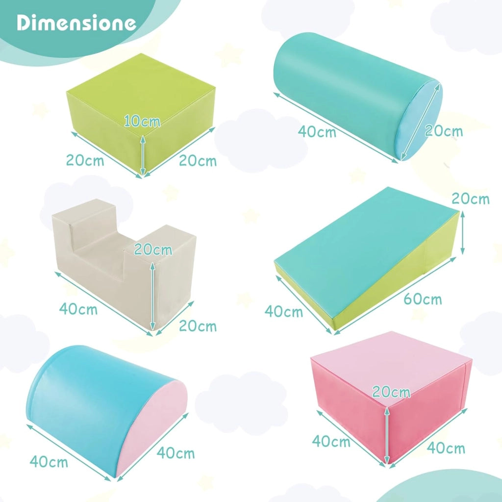 Set di 6 Blocchi per Bambini con Diverse Forme e Colori, Centro Attività Palestrina Giocattolo per Arrampicata e Strisciamento (Verde)