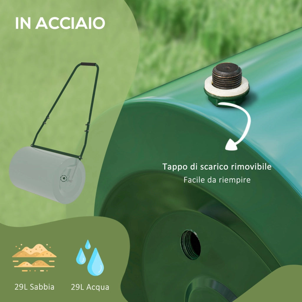 Rullo Compressore per Prato Capacità 63L con Lama Raschiante in Metallo Verde Scuro