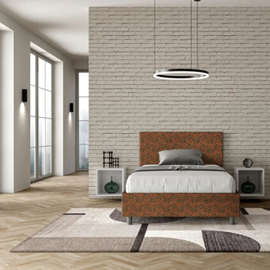 Letto una piazza e mezza senza rete imbottito 120x190 tessuto Era 4 arancio Adele