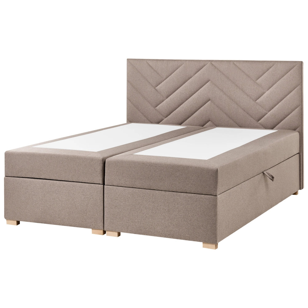 Letto contenitore in tessuto imbottito tortora 160x200 cm con apertura a sollevamento continentale