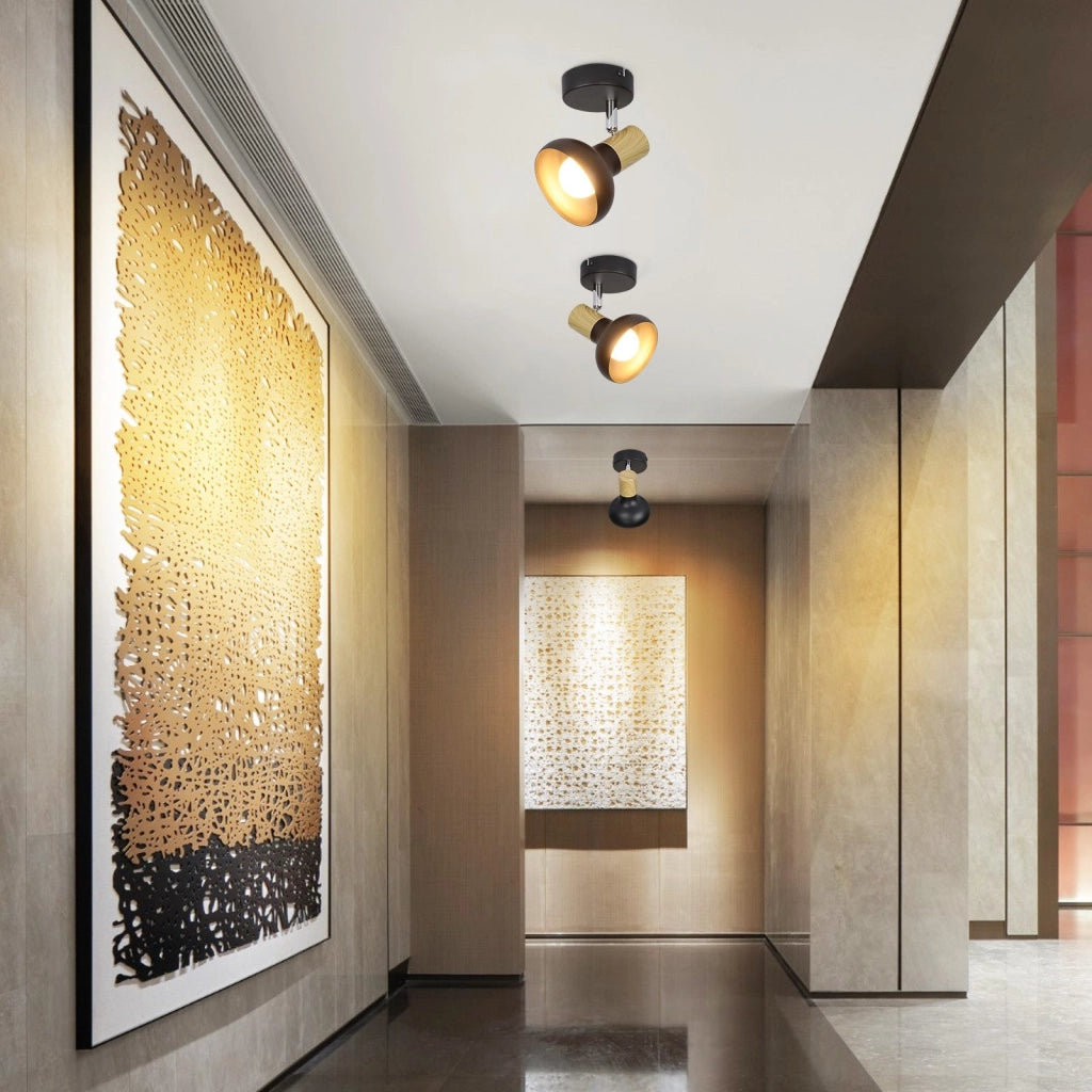 ZMH Faretto da soffitto neri 1 fiamma legno E14 vintage per soggiorno