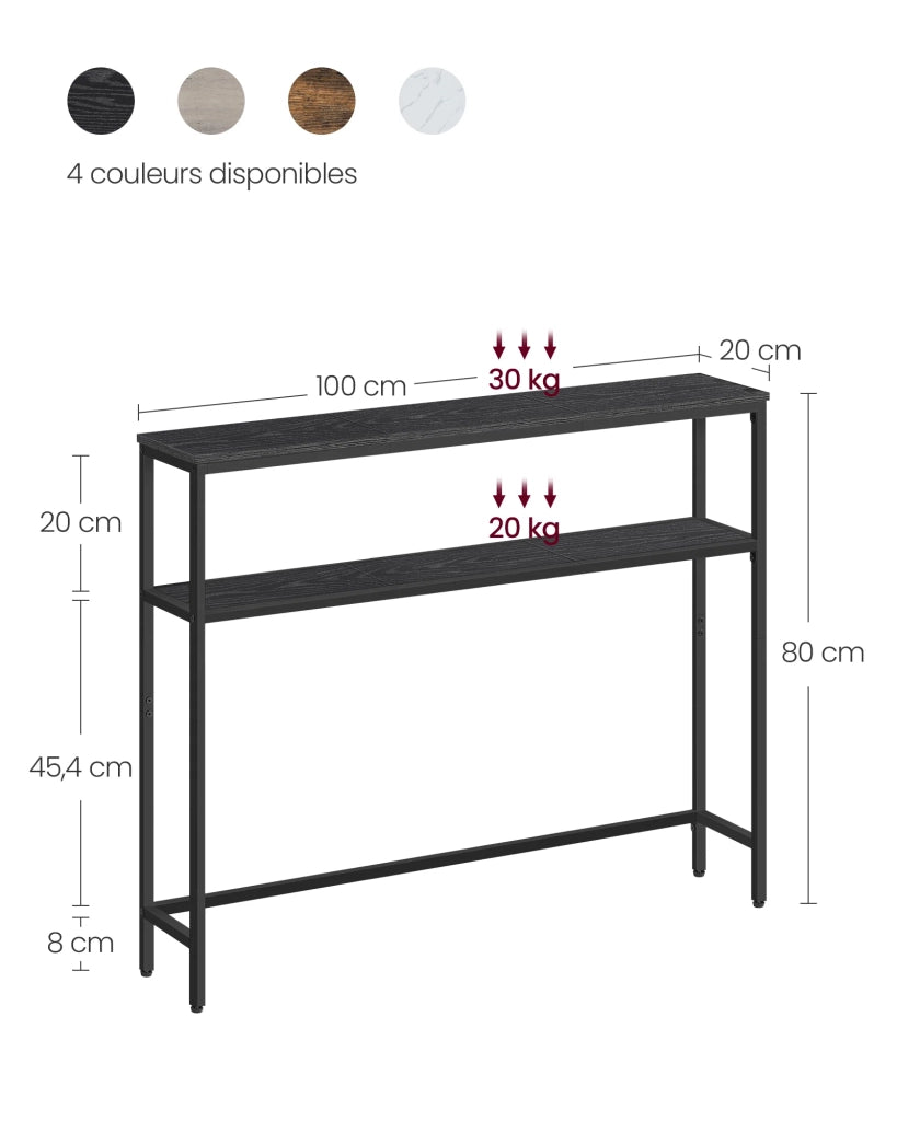 Consolle per ingresso tavolino sottile a 2 ripiani 20 x 120 x 80 cm tavolino laterale con 2 ripiani per soggiorno/camera da letto marmo bianco e nero inchiostro 12_0005224