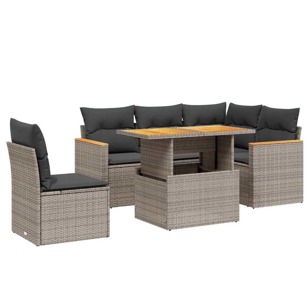 Set Divano da Giardino 6 pz con Cuscini Grigio in Polyrattan 3273083