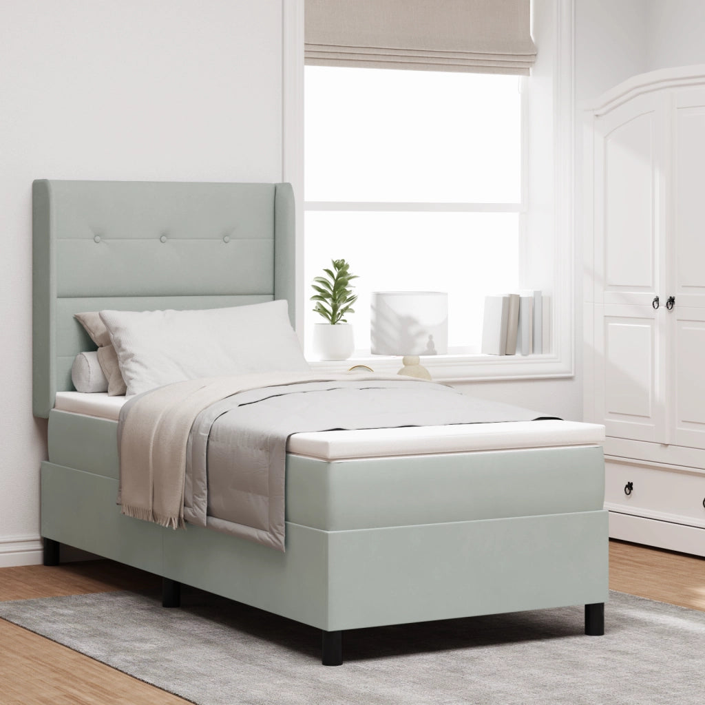 Letto Box Spring con Materasso e Luce LED Grigio Chiaro 100x200 cm Velluto