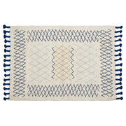 Tappeto in cotone beige 140 x 200 cm rettangolare frange motivo geometrico soggiorno camera da letto