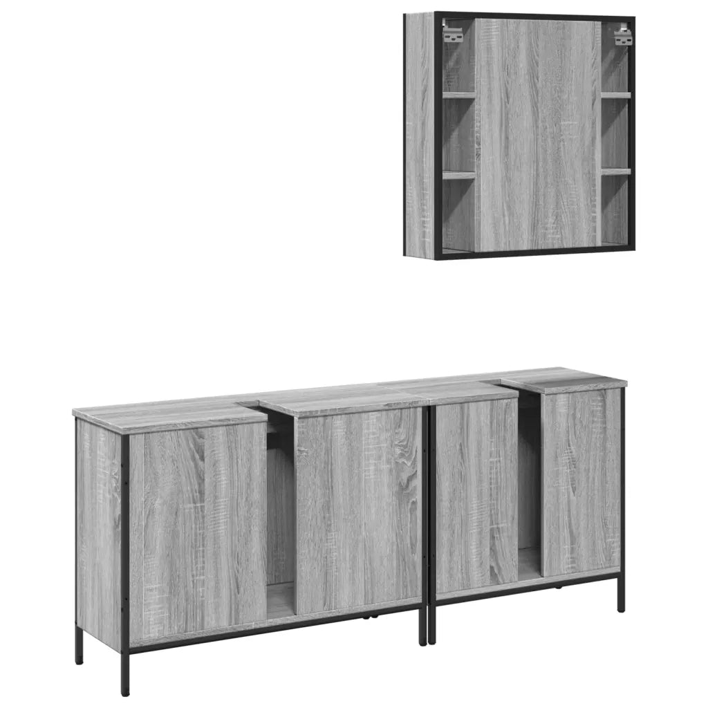 Set Mobili da Bagno | Armadio da bagno 3 pz Grigio Sonoma in Legno Multistrato