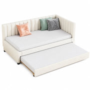 Letto imbottito 90x200 cm; convertibile con letto estraibile; velluto beige (Senza materasso)