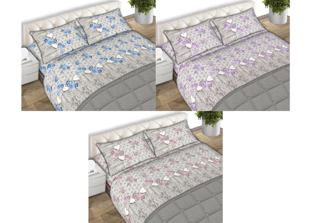 Completo Lenzuola Letto Matrimoniale 100% Cotone Made Italy Dis. Lara CN - 2 Piazze - Rosa