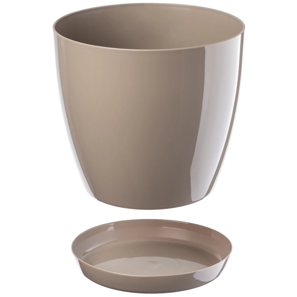 Vaso da fiori KADAX con sottovaso e coperchio in plastica, 16 cm, beige.