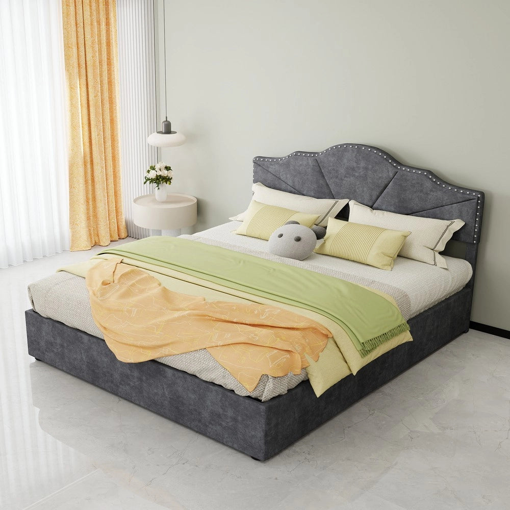 Letto Matrimoniale Contenitore Imbottito con Testiera e Materasso ¨C MINIMAL ¨C Grigio, 160x200, Idraulico