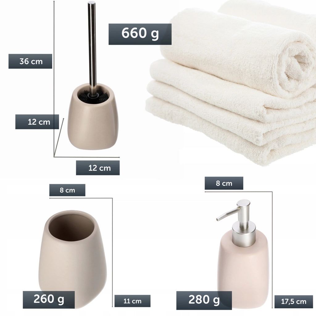 Set da bagno KADAX, set da bagno con dispenser di sapone, spazzolino e bicchiere, beige, 3 in 1