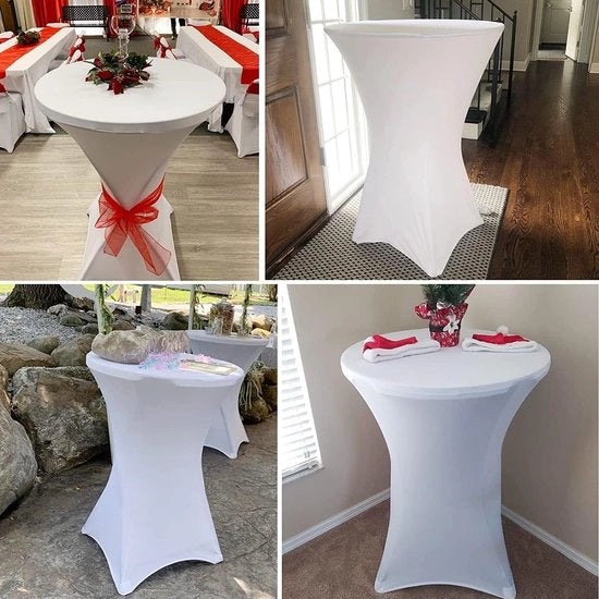 Set di 3 Copricuscini Bianchi per Tavoli Bistrot con Tasche per Gambe - Copertura per Tavoli Bistrot da 60-65cm - Matrimonio Festa di Compleanno Tavola di Banchetto