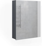 Specchio contenitore bagno Fredd, Antracite lucido, 60 x 77 cm, a parete con due ripiani interni regolabili