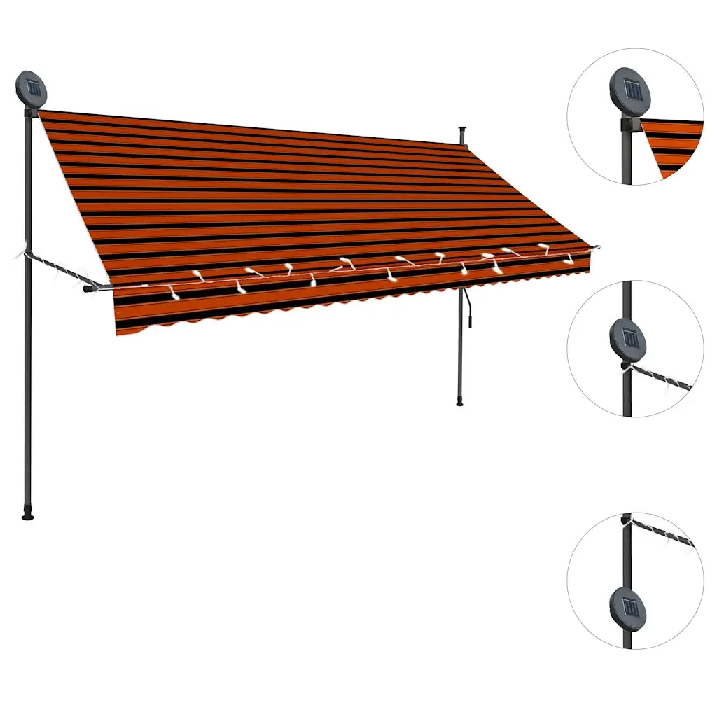 Tenda da Sole Retrattile Manuale LED 300 cm Arancione e Marrone 145880