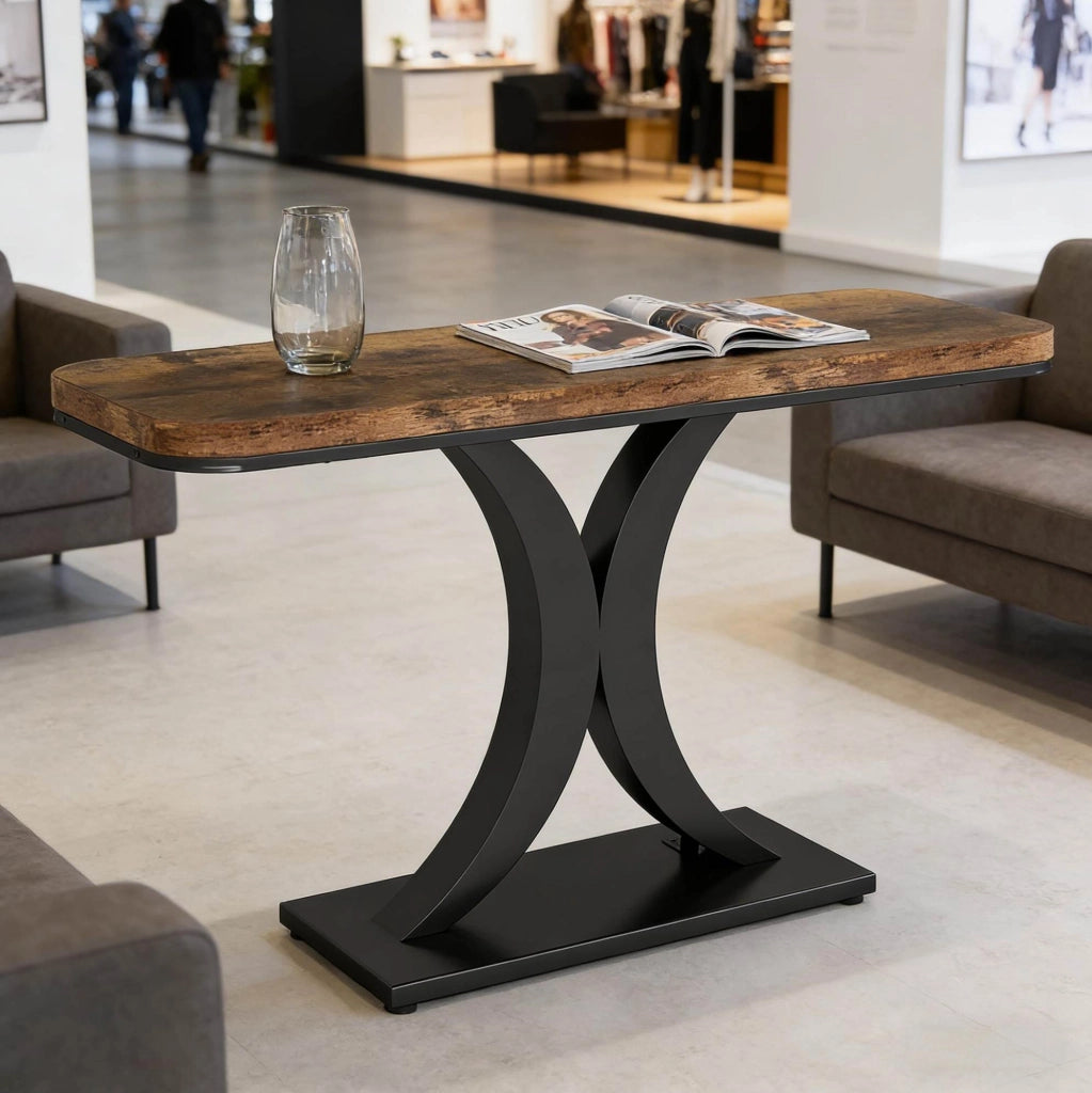 Tavolo consolle industriale 100 x 29;5 cm in metallo e legno nero e marrone rustico