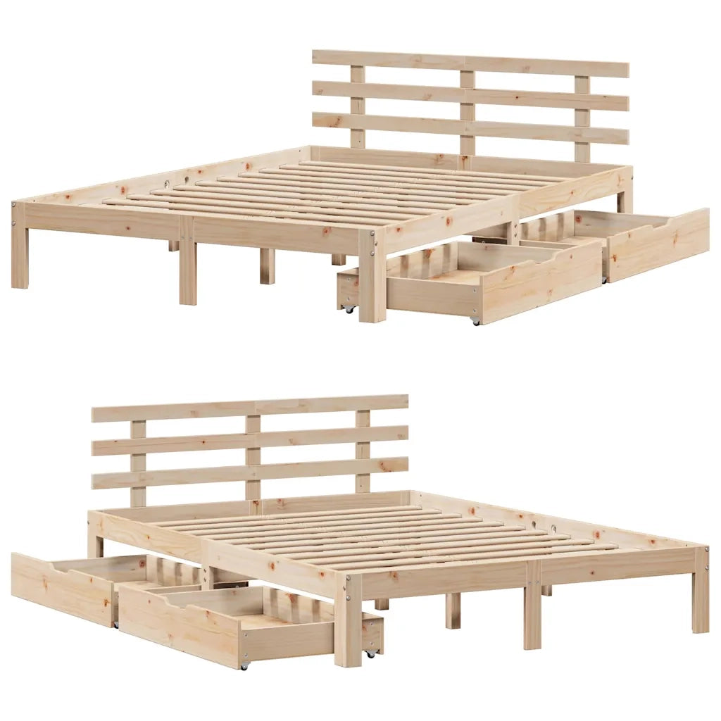 Giroletto con Cassetti 160x200 cm in Legno Massello di Pino 3302014