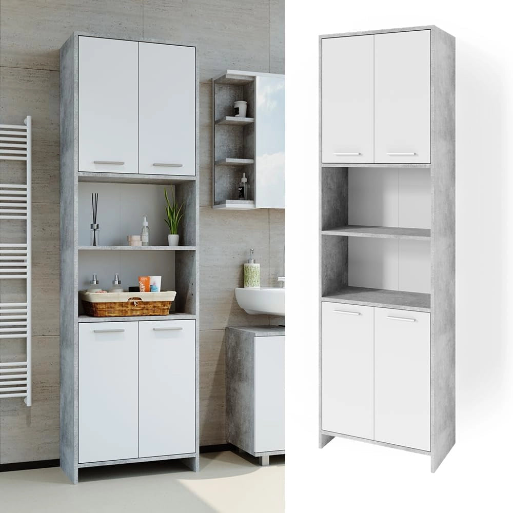 Mobile bagno alto Maris, Calcestruzzo, 56.1 x 190 cm, per la conservazione di accessori da bagno e ripiani regolabili in altezza