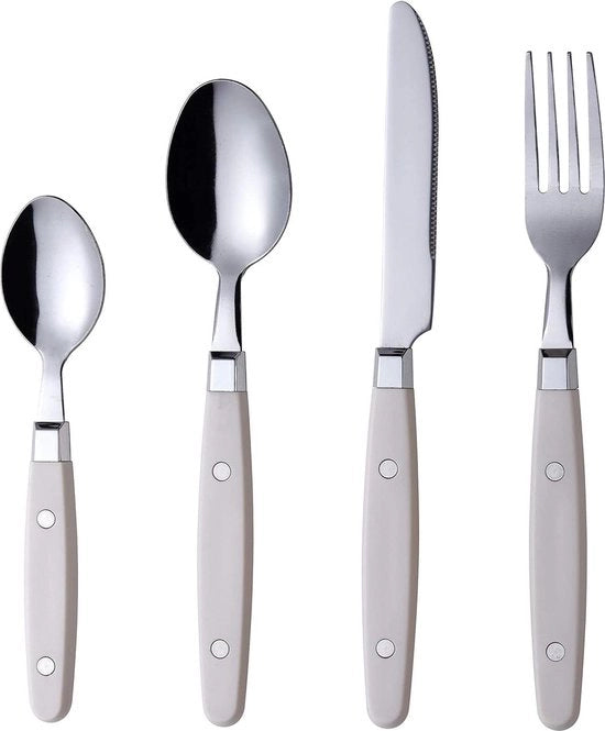 Set di posate in acciaio inossidabile a 24 pezzi con manici a chiodo a molla - stile retro - forchette da tavola, coltelli da tavola, cucchiai da tavola, cucchiai da tè - Servizio da tavola.