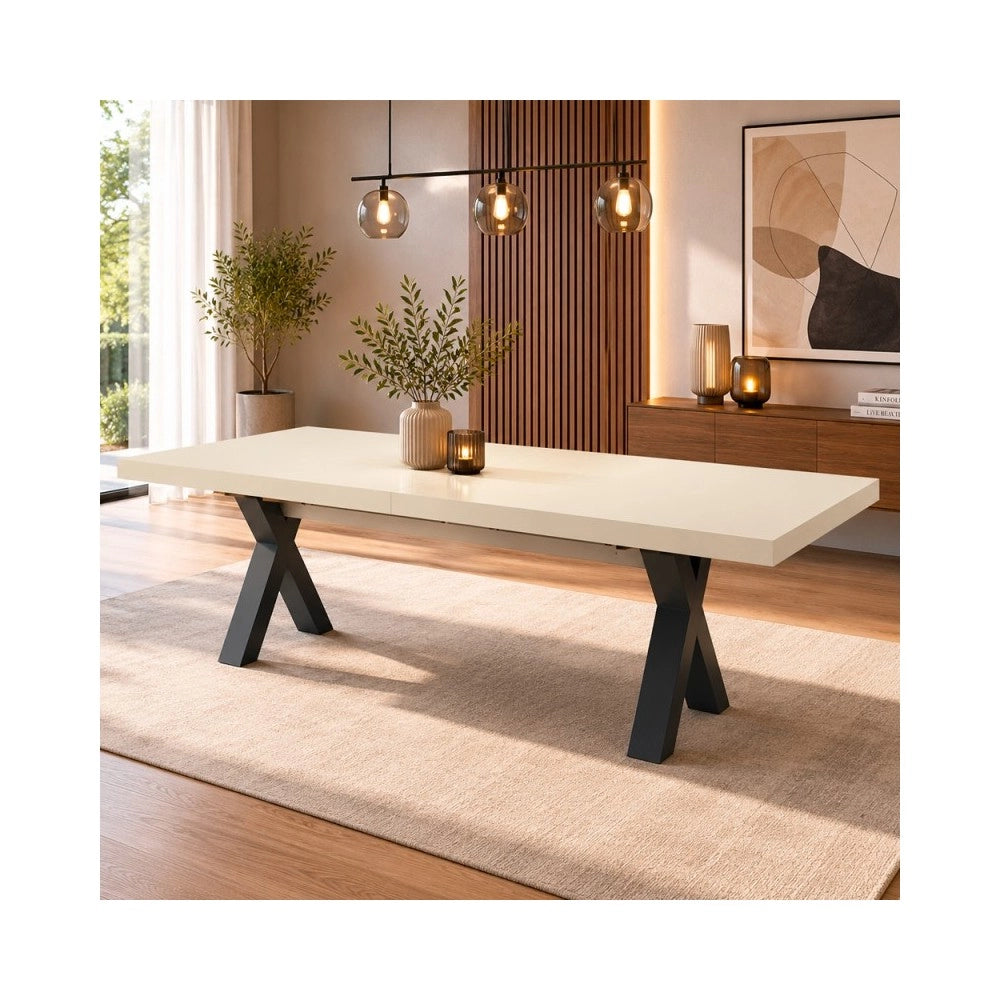Tavolo Allungabile Milonga480 180 cm con Piano Cashmere e Gambe Incrociate Antracite
