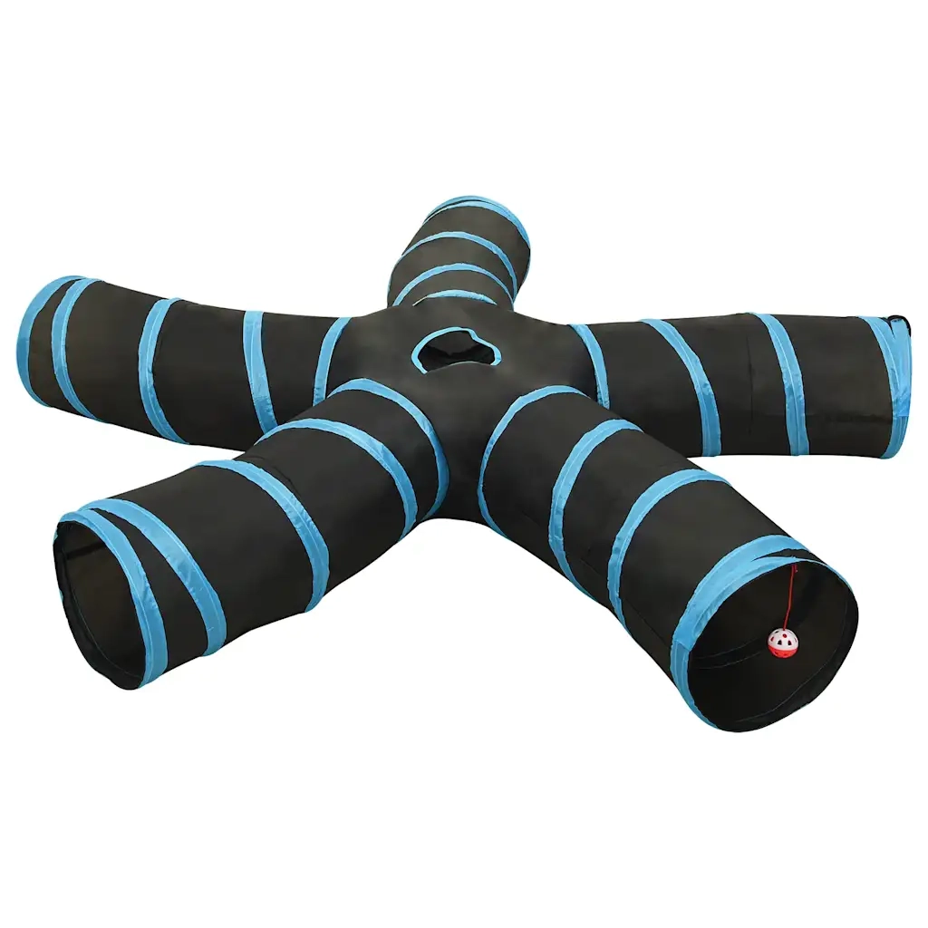 vidaXL Tunnel per Gatti a 5 Vie Nero e Blu 25 cm in Poliestere