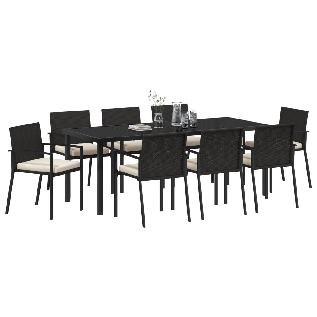 Set da Pranzo da Giardino 9 Pezzi Nero Polyrattan