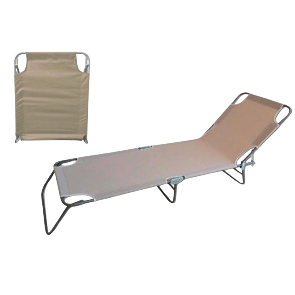 Trade Shop - Lettino Prendisole Pieghevole Senza Parasole Con Schienale Regolabile Brandina Beige 281024 -