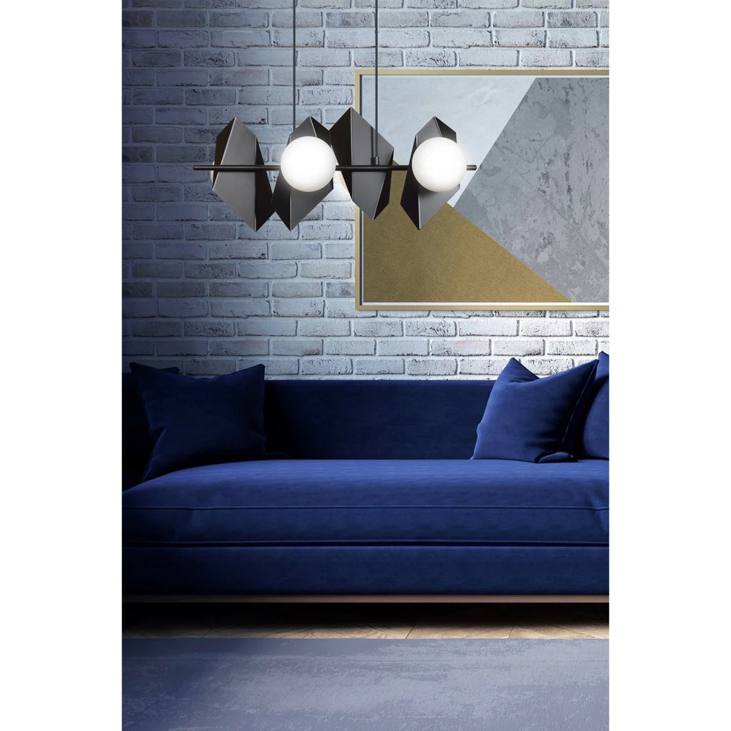 Lampadario 4 Luci Moderno Parvati In Acciaio Nero E Sfere Vetro Opalino