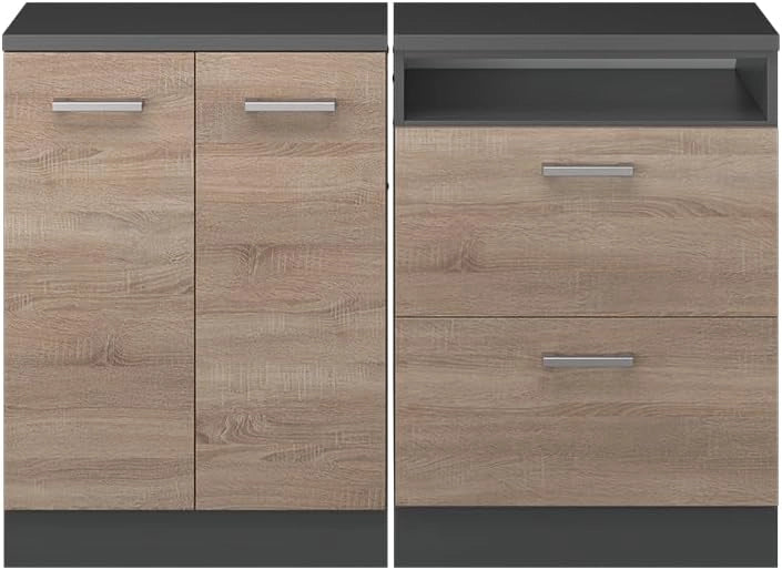Set di mobili sottotetto Rion, Sonoma, 120 cm Set di 2 carcasse armadio profondità 60 cm, adatto per il salvaspazio sotto tetti spioventi