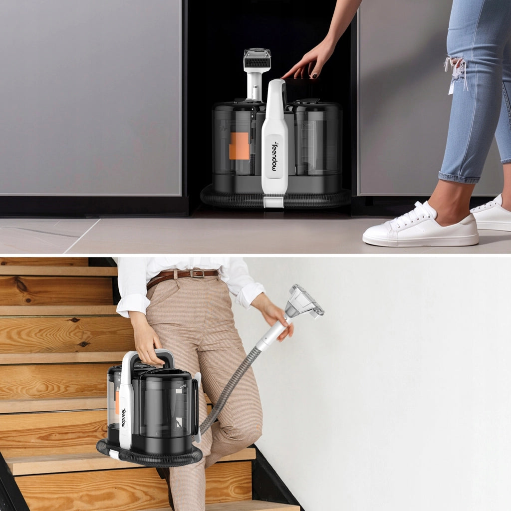Aspirapolvere Lavapavimenti Tessuti 500W 11kPa con Doppio Serbatoio Acqua; Pulitore per Tappeti e Divani