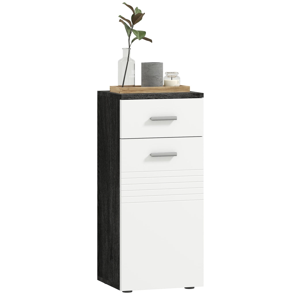 Mobile Bagno con Cassetto e Armadietto in Legno, 35x30x77.5cm, Bianco e Nero