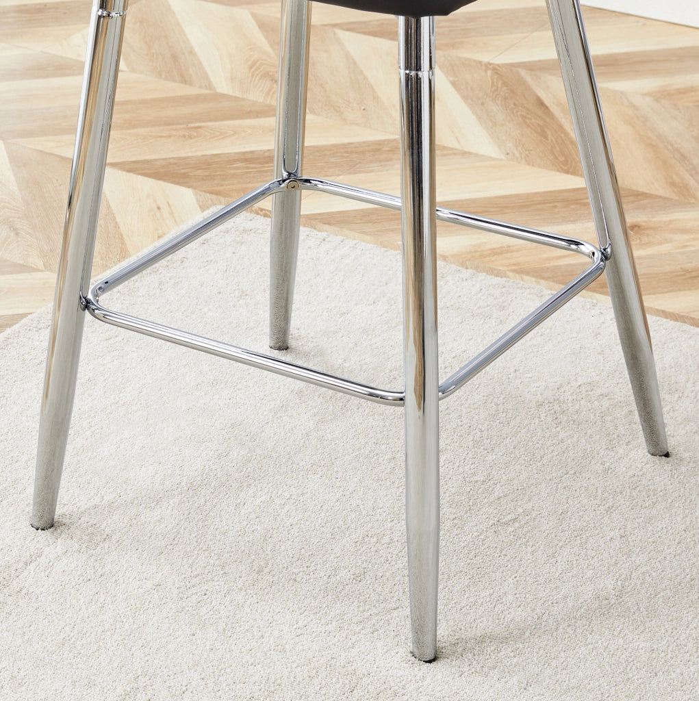 Sgabello da bar 54x54x51 cm con schienale ergonomico in PU e metallo nero e argento