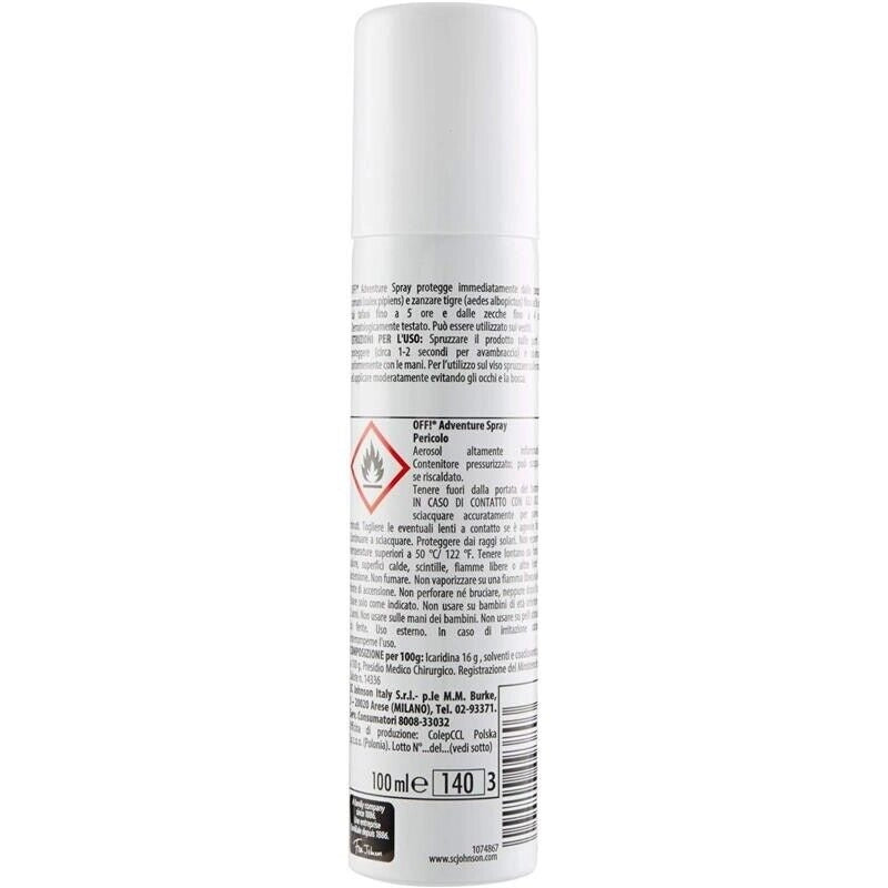 JOHNSON REPELLENTE SPRAY ADVENTURE OFF ANTIZANZARE ZANZARE ZECCHE E TAFANI 100 ML