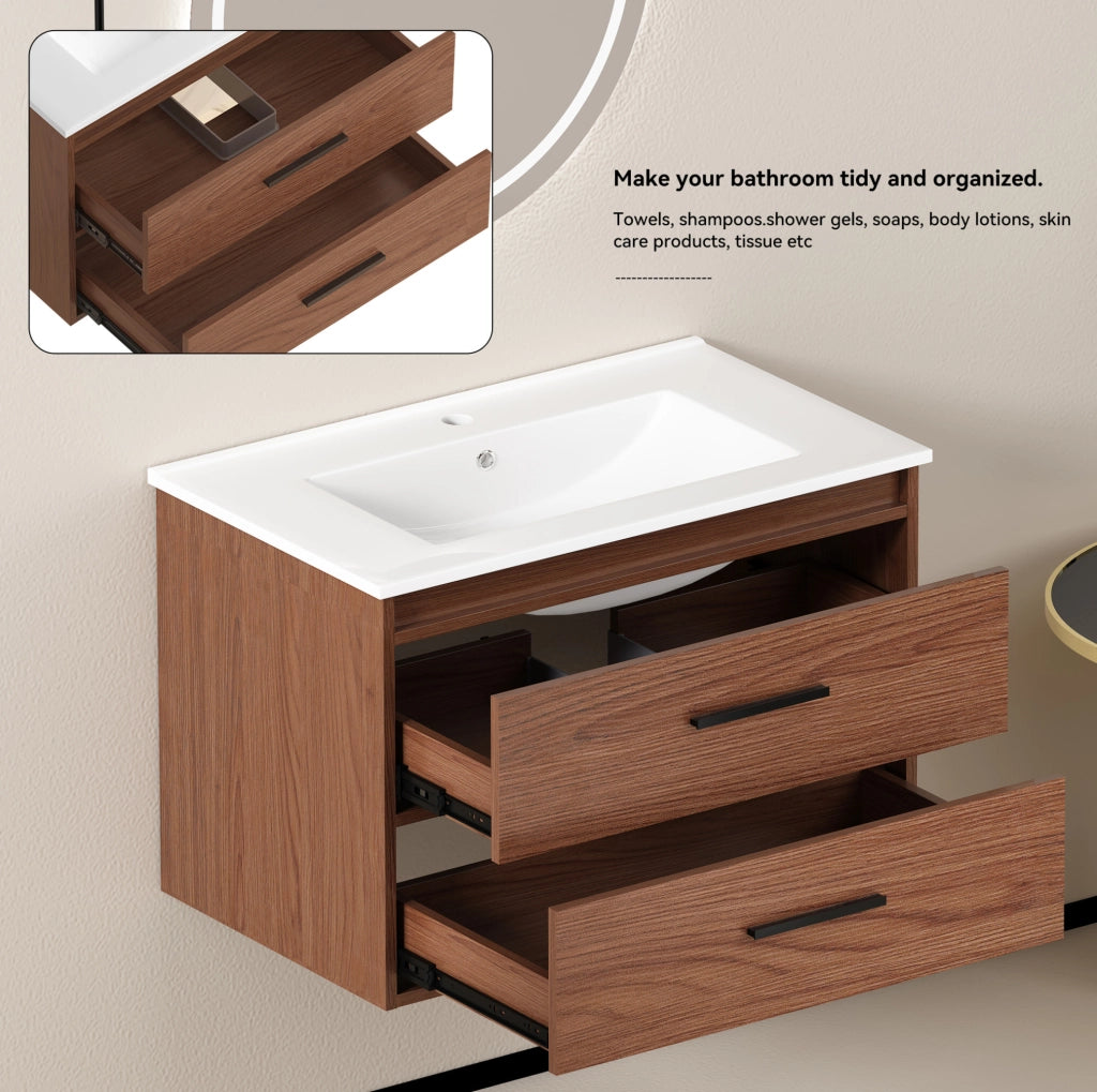 Mobile bagno 75 cm in rosso marrone con 2 cassetti ampi