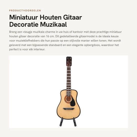 Chitarra Miniaturo 16 cm - Decorazione con Standard - Ornamento Musicale - Modello in Legno - Cassetto di Riposo - Finitura Realistica - Chitarra Decorativa