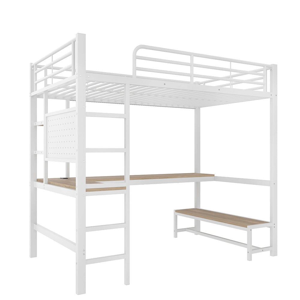 Letto a soppalco - Xylo - 90x200 cm scrivania USB LED bianco