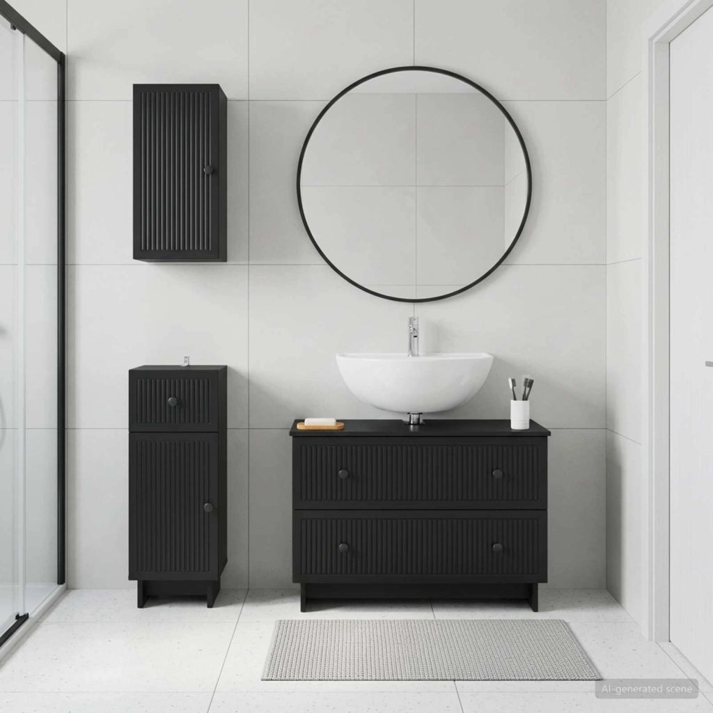 Set di armadietti da bagno in 3 pezzi EDE Nero 3417739