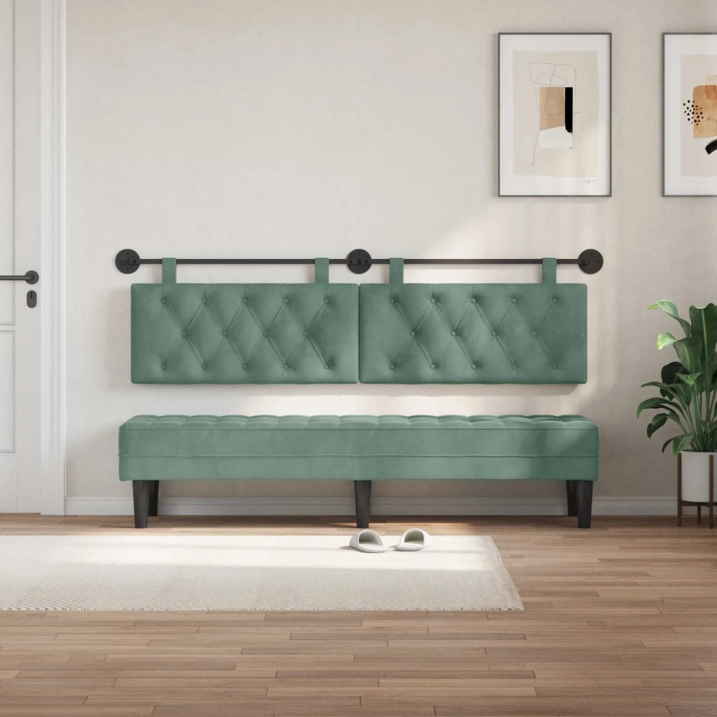 Testiera | Testata sospesa Con luce LED Verde Mare Velluto