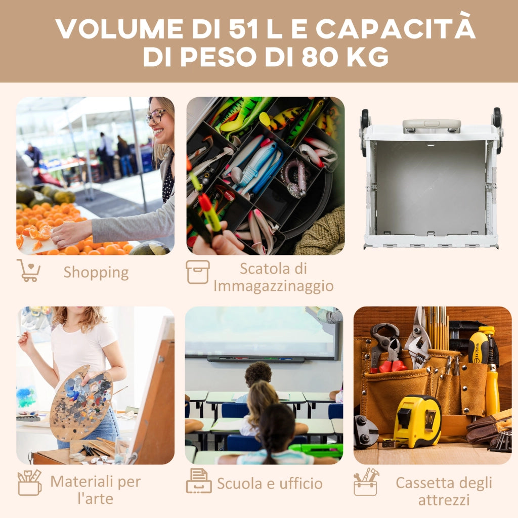 Carrello Spesa Pieghevole, Carrello in Alluminio, Ruote per Scale, Bianco