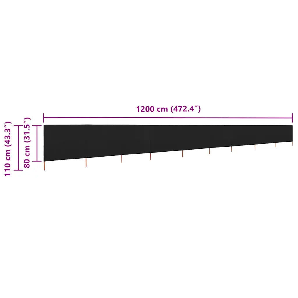 Paravento a 9 Pannelli in Tessuto 1200x80 cm Nero CFW7688568