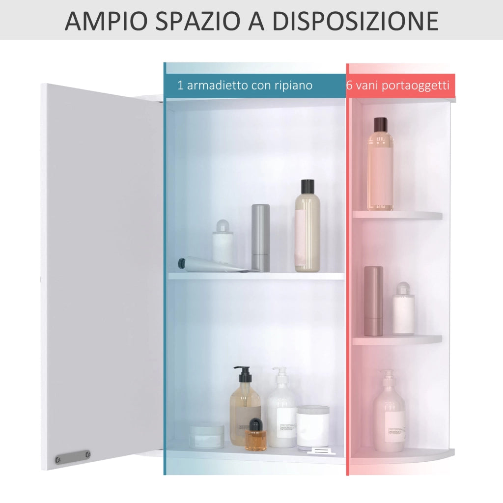 Specchiera da Bagno 1 Anta coon Mensole 66x17x63 cm in Legno  Bianca