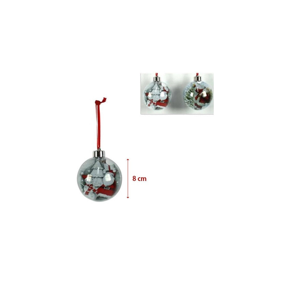Trade Shop - 3 Palline Natalizie Trasparenti Con Stampa Babbo Natale Nastro Colore Rosso -