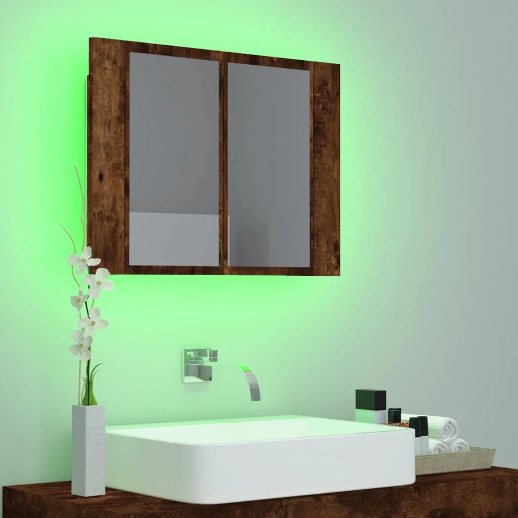 Mobiletto a specchio LED in rovere affumicato 60 x 12 x 45 cm legno ingegnerizzato 02_0006742