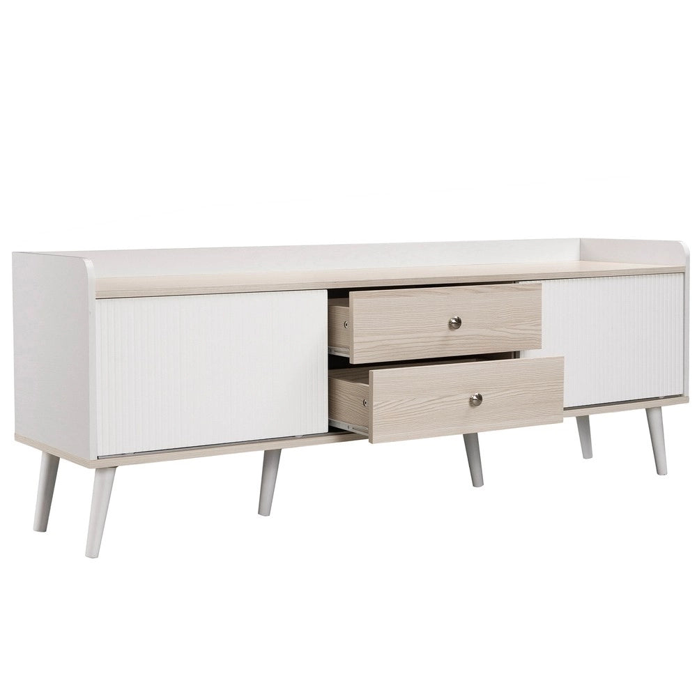 Mobile TV con Cassetti e Ante Scorrevoli ¨C Xylo ¨C Bianco e Legno, 160x58x40 cm