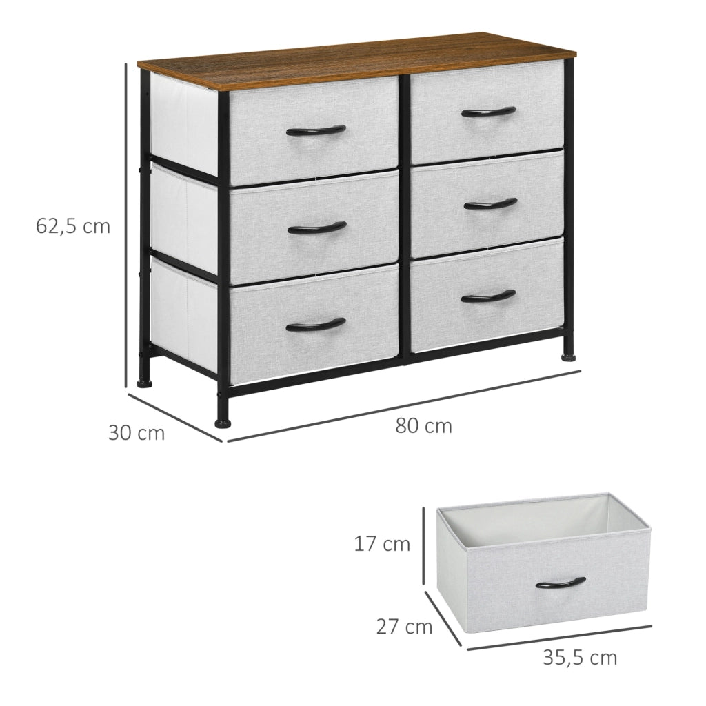 Cassettiera 80x30x62.5 cm con 6 cassetti pieghevoli in MDF grigio