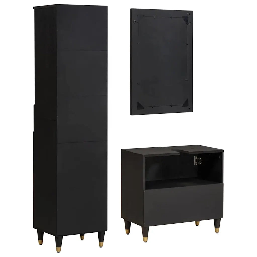 Set di Armadi da Bagno 3 pcs Nero Legno di mango massello