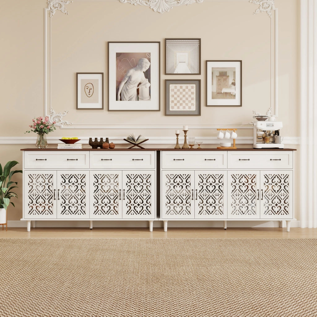 Credenza con 4 ante; 2 cassetti e ripiani regolabili - bianco - 150×40×90.3 cm