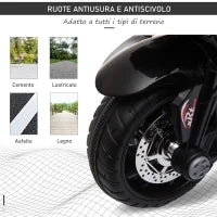 Moto Elettrica per Bambini 3-5 Anni Max. 25kg con Luci, Musica, Batteria 6V e Velocità 3km/h, 86x42x52 cm, Nero