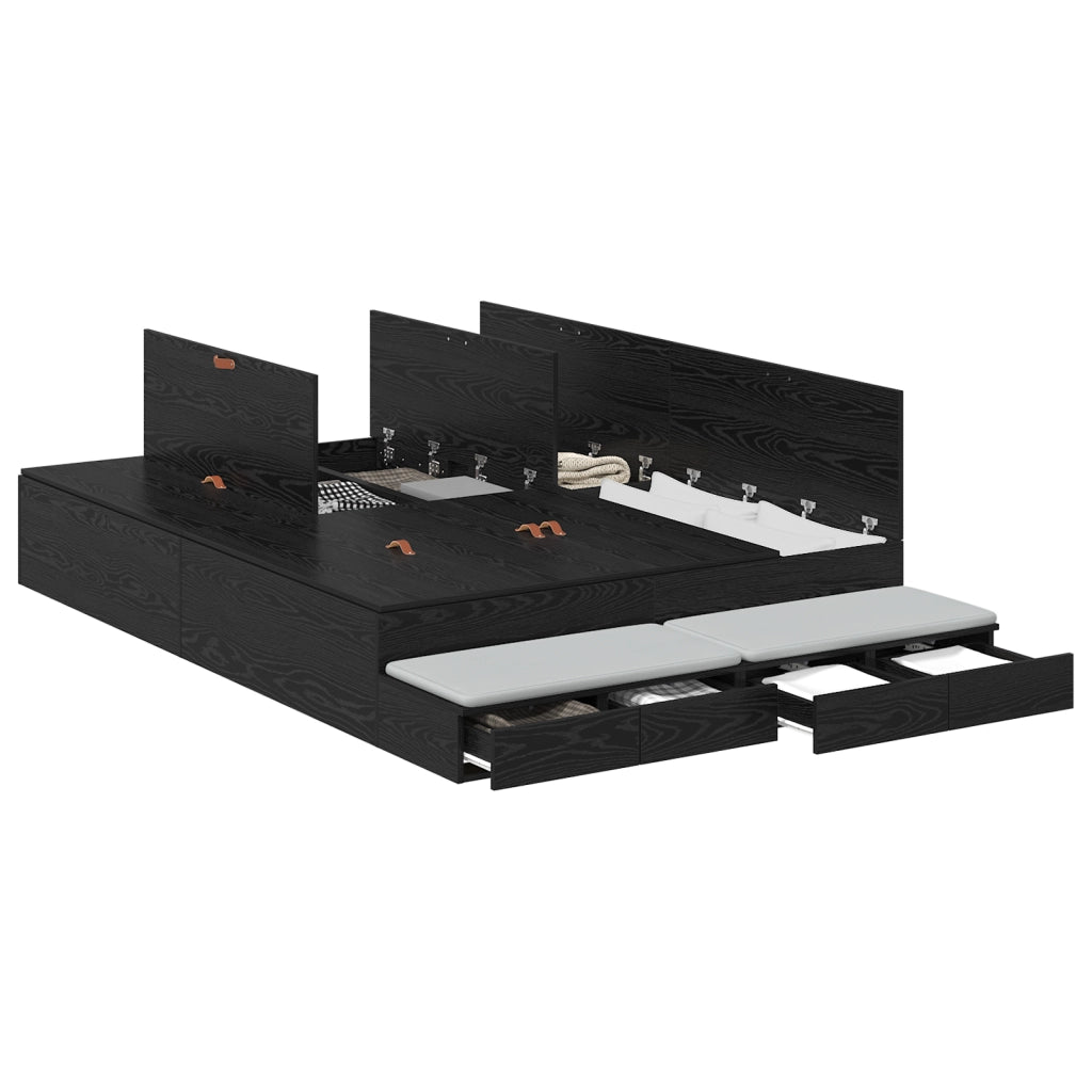 Struttura letto contenitore Nero Quercia 135x190 cm
