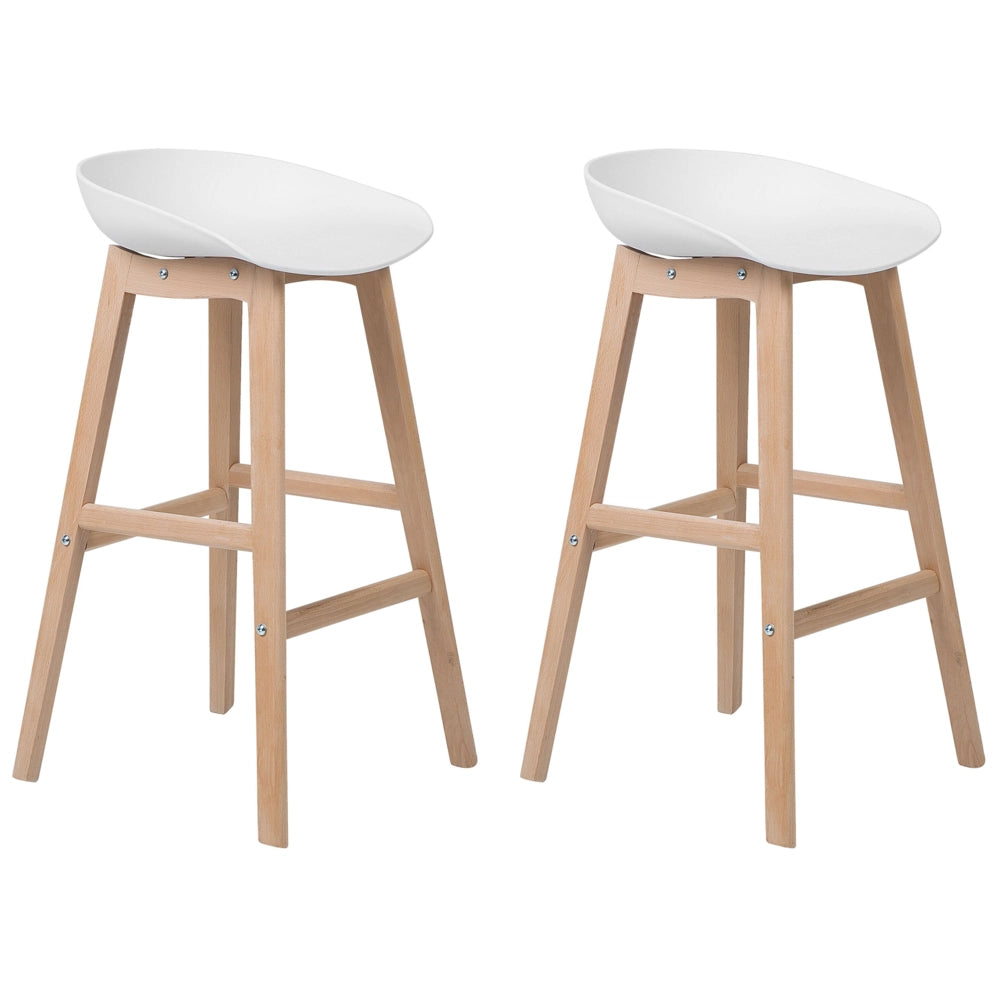 Set di 2 sgabelli da bar in legno chiaro e plastica bianca da 85 cm con sedile da bancone